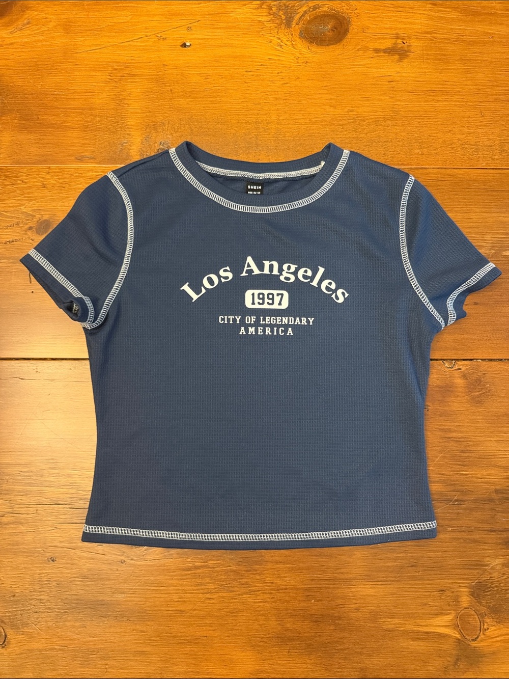 SHEIN Navy Blue Los Angeles Graphic Crop Tee